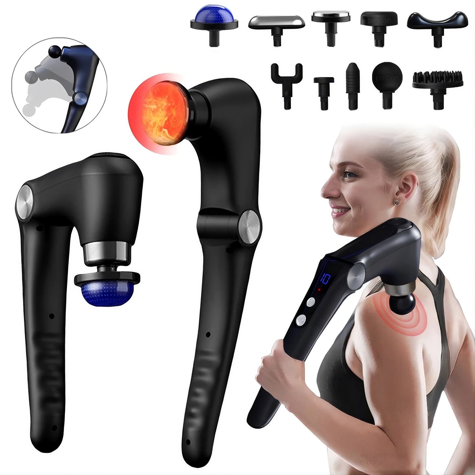 Pistolet de massage fascia OLYX avec poignée extensible — récupération musculaire profonde