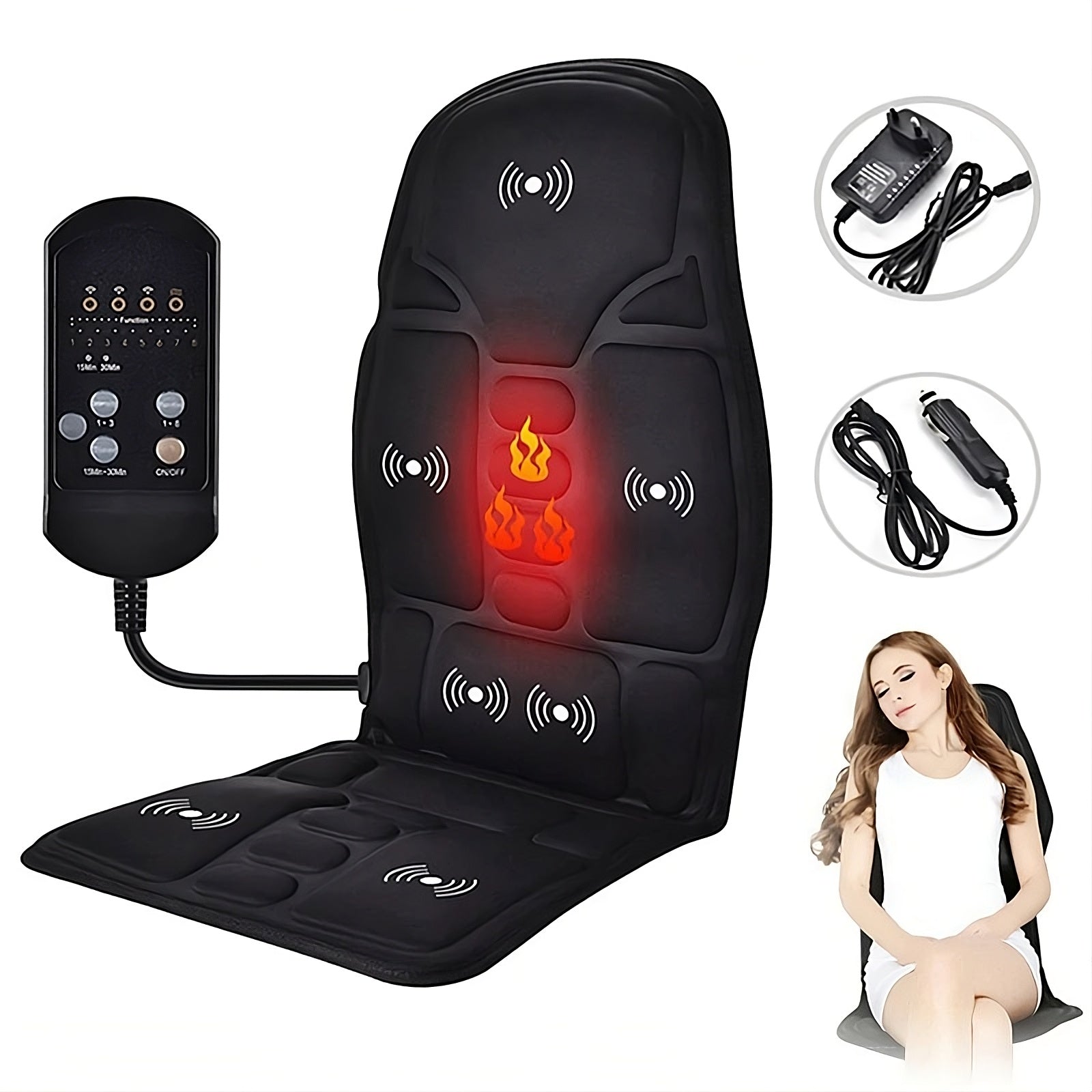 Coussin massant multi-modes OLYX — 7 moteurs vibrants et chaleur infrarouge pour le dos