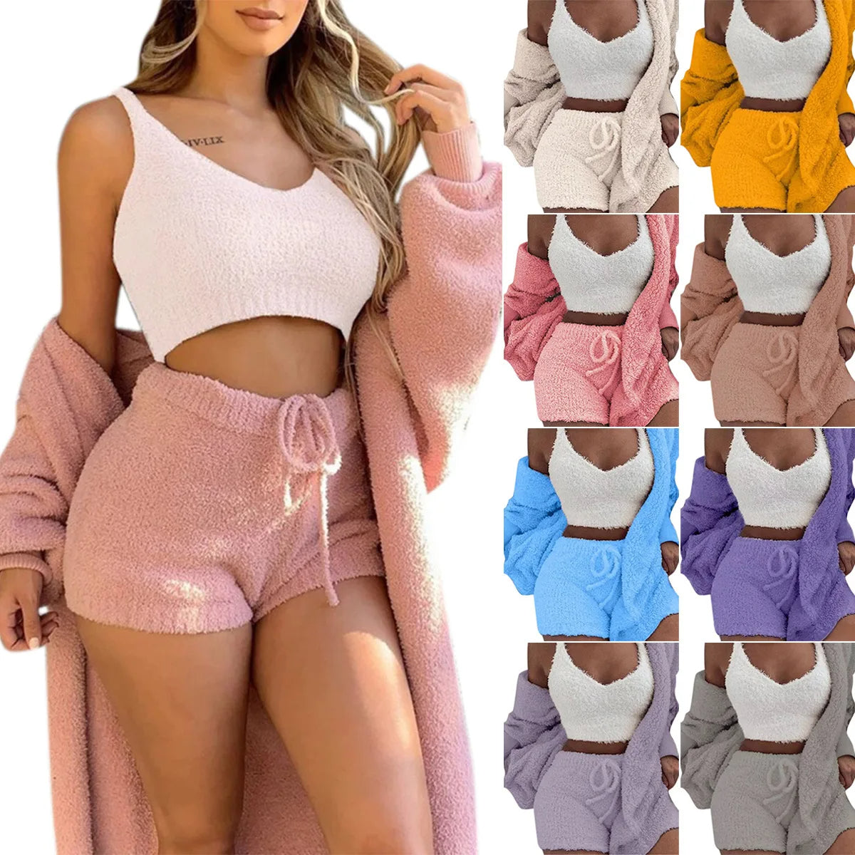 Ensemble pyjama femme maille douce OLYX cocooning intérieur 3 pièces
