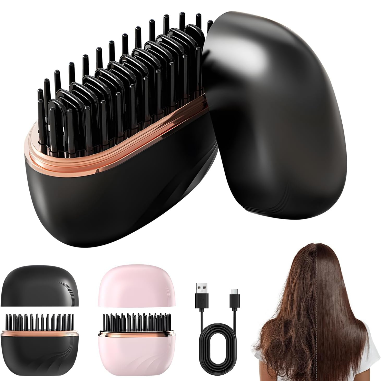 Mini lisseur brosse nomade USB OLYX voyage sac à main retouche cheveux