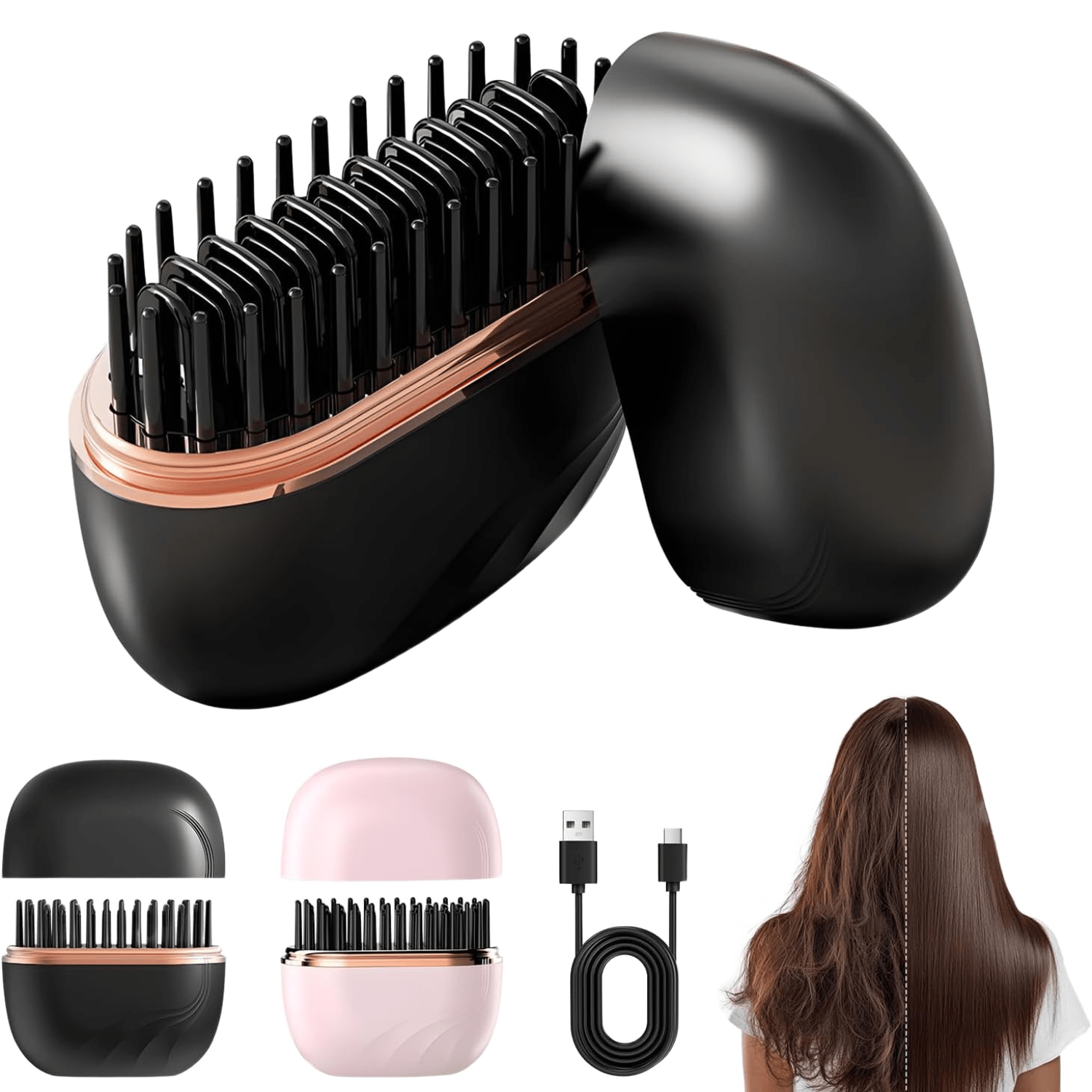 Mini Cordless Hair Straightening Brush — fond blanc