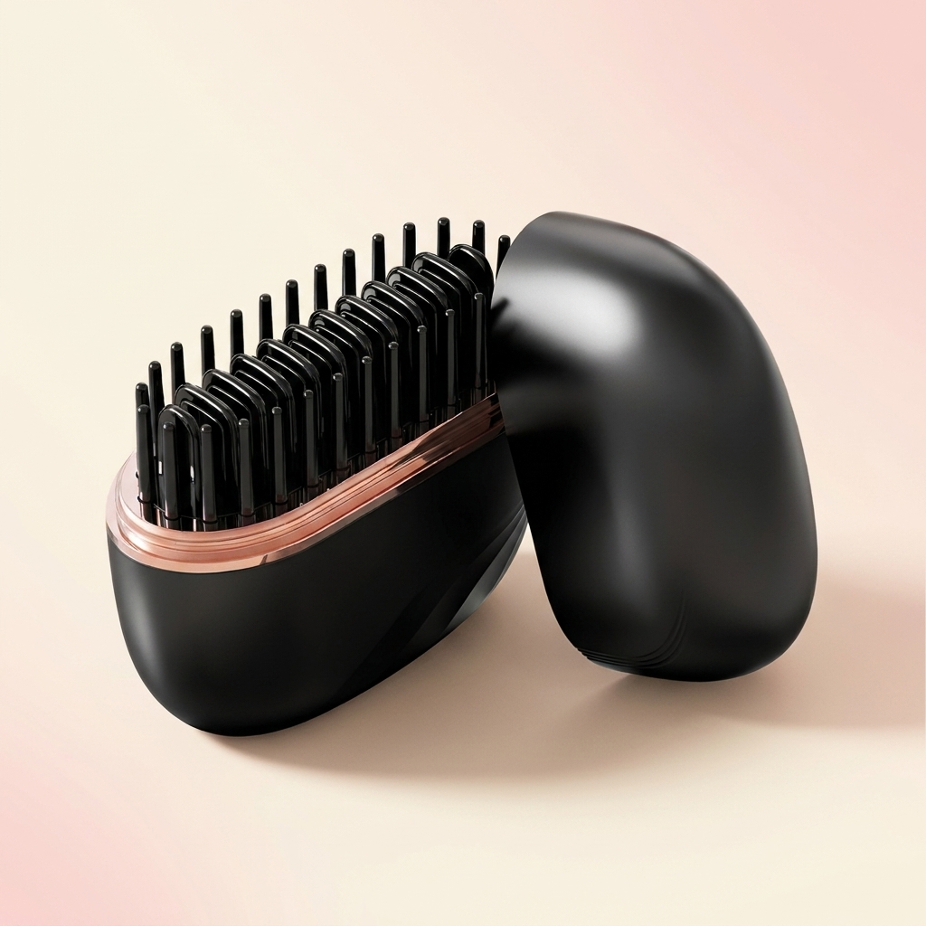 OLYX Mini Cordless Straightening Brush on cream studio background